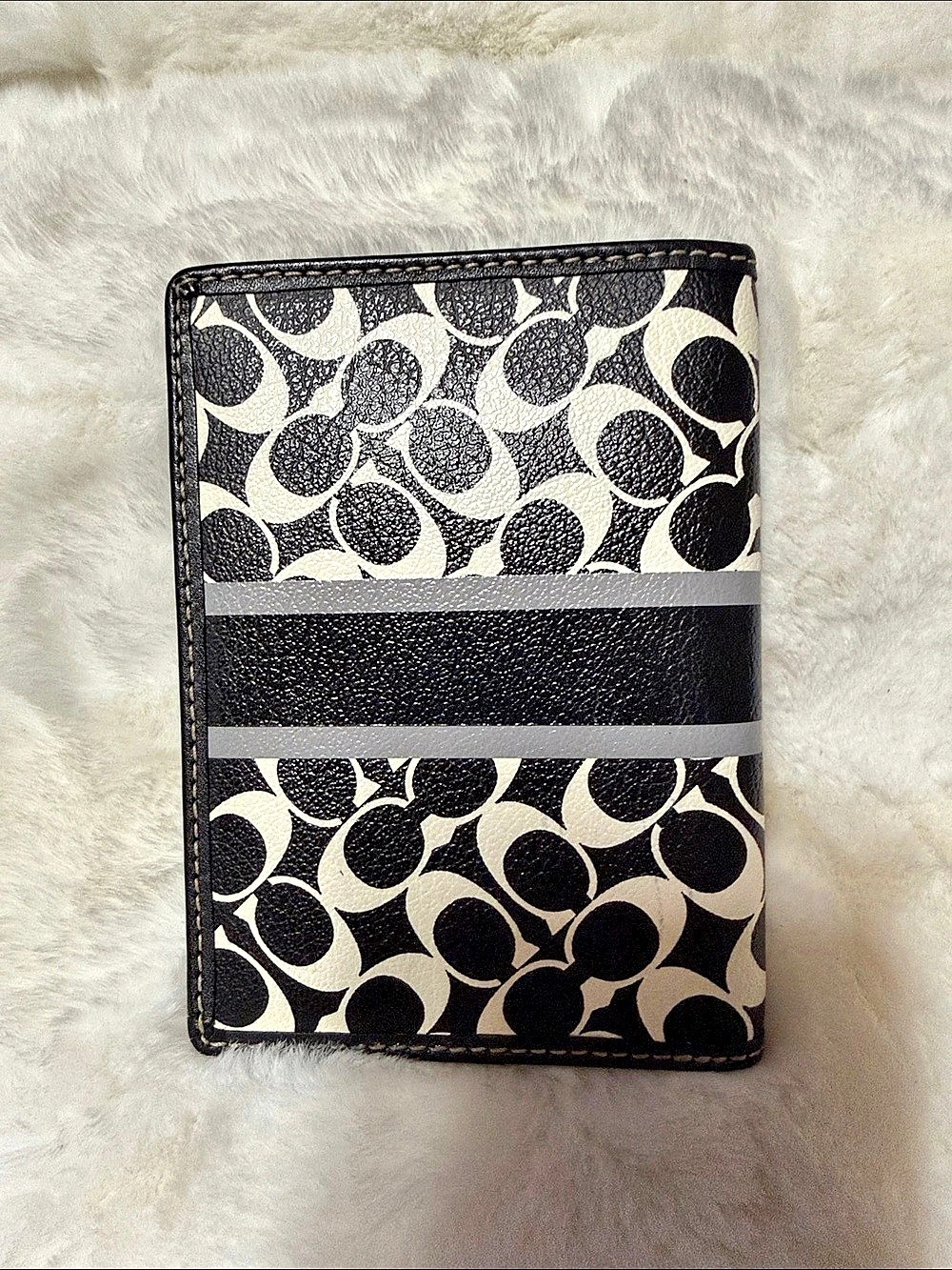Coach Optic Signature Stripe Passport Cover Black & White